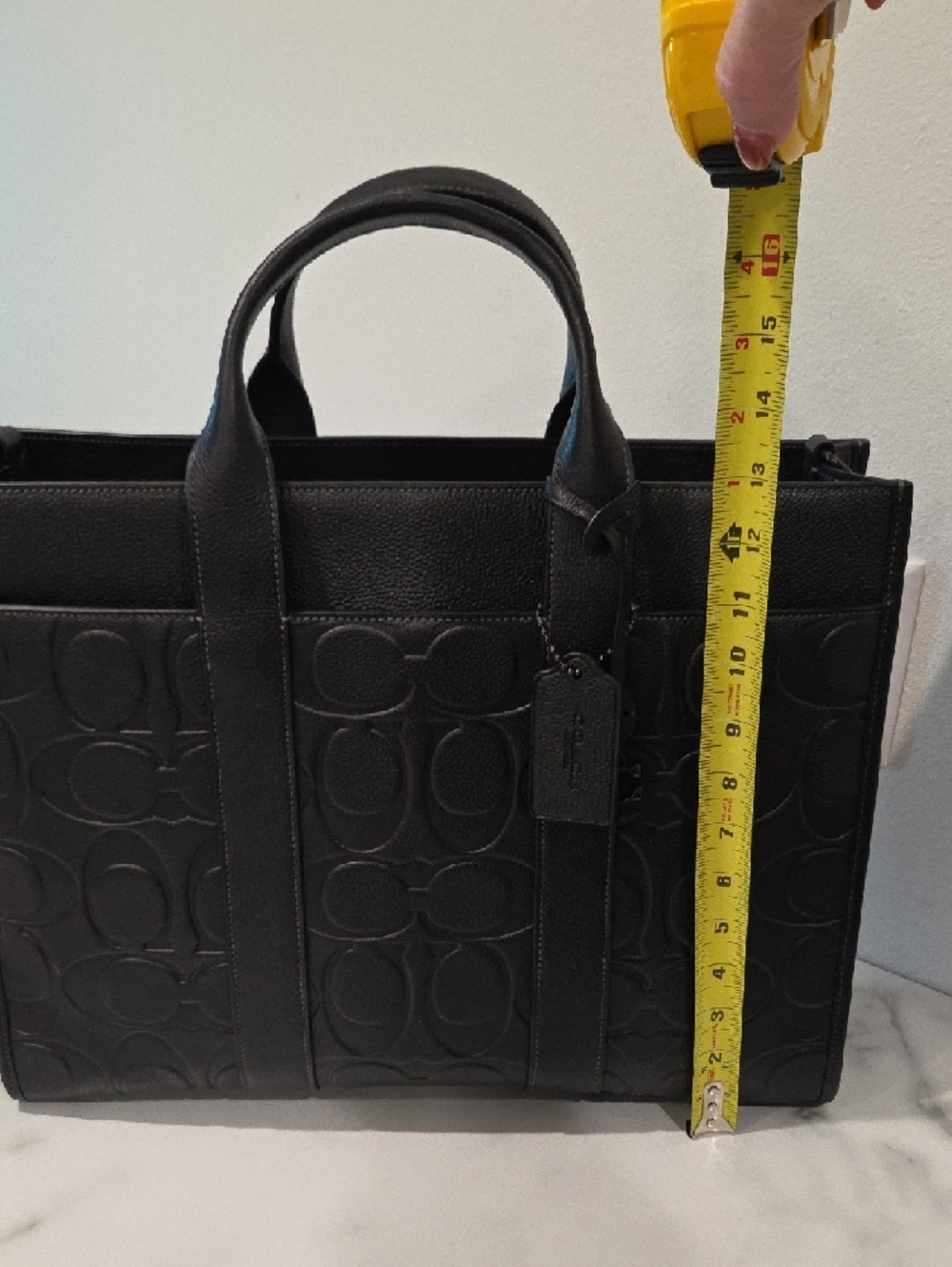 Coach Black Wesley Signature Embossed Leather Briefcase Tote - Picture 3 of 5